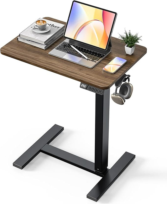 Overbed Bedside Table with Wheels, Electric Standing Desk Adjustable Height, Small Computer Desk for Home Office, Rolling Laptop Desk for Bed, Sofa, or Hospital Use (24"x16",Dark Walnut)