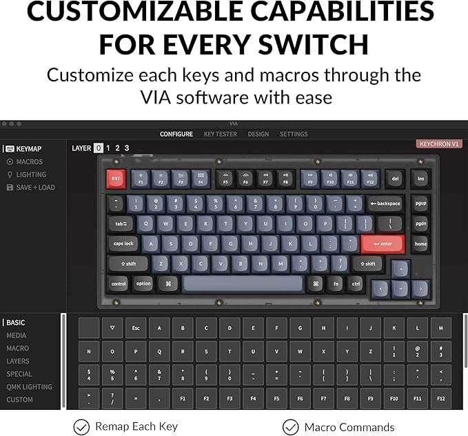 Keychron V1 Wired Custom Mechanical Keyboard, 75% Layout QMK/VIA Programmable Macro with Hot-swappable Keychron K Pro Brown Switch Compatible with Mac Windows Linux (Frosted Black - Translucent)