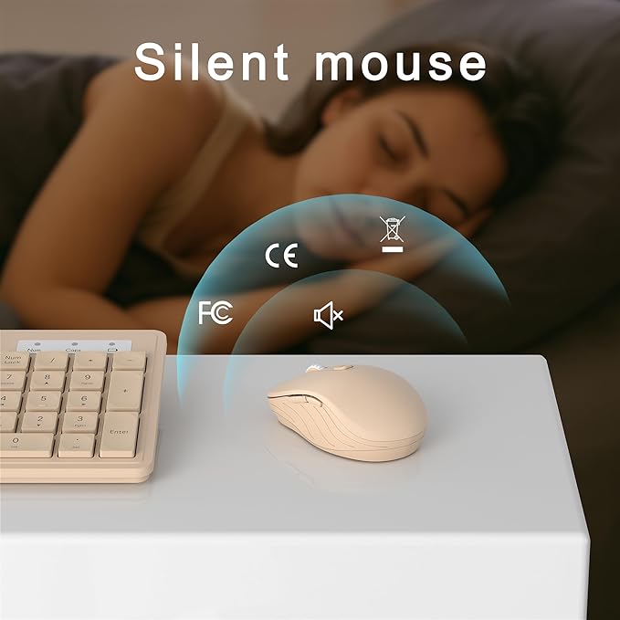 Wireless Keyboard and Mouse Combo, Full-Size 104-Key Office Keyboard with 15 Function Keys, Numeric Keypad, Single USB Receiver, Compatible with PC and Laptop(Milk-Tea Only)