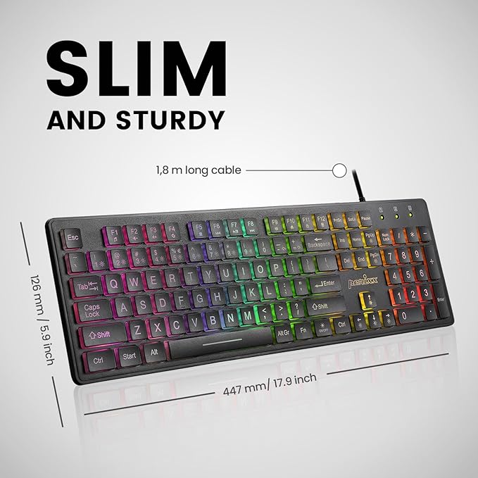 Perixx PERIBOARD-317RGB Wired Backlit USB Keyboard - Big Print Letter with RGB Illuminated LED - US English Layout