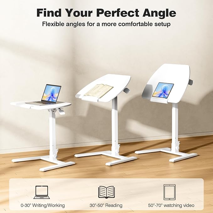 ROMOON Folding Small Standing Desk with Wheels, No-Assembly Portable Sit-Stand Laptop Cart, Adjustable Height Rolling Space Saving Workstation for Home Office, Small Space (White)