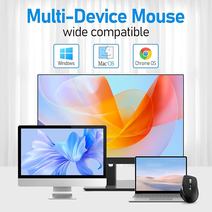 Wireless Bluetooth Side Scroll Mouse with Multi-Device, Ergonomic Computer Mice with Smart Flying Scroll, Quiet Click 4-Level DPI for Computer, Laptop, iPad, Tablet, MacBook (Black)