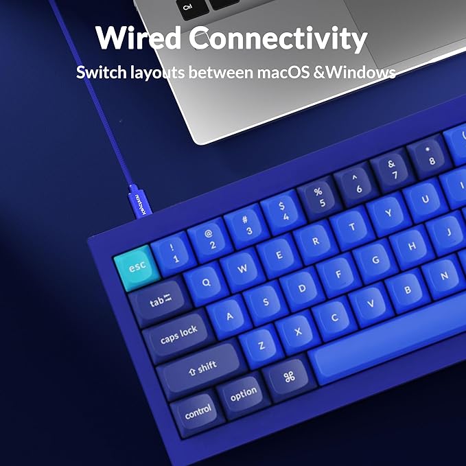 Keychron Q7 Wired Custom Mechanical Keyboard, 70% Layout QMK/VIA Programmable Macro with Hot-swappable Gateron G Pro Brown Switch Double Gasket Compatible with Mac Windows Linux - Navy Blue A