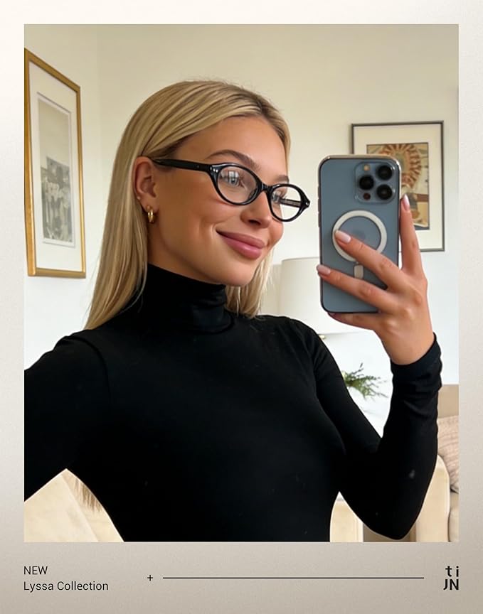 TIJN Lyssa Blue Light Glasses for Women Men,Retro 90s Oval Cat Eye Frame Eyeglasses,Lightweight TR90 Computer Gaming Eyewear