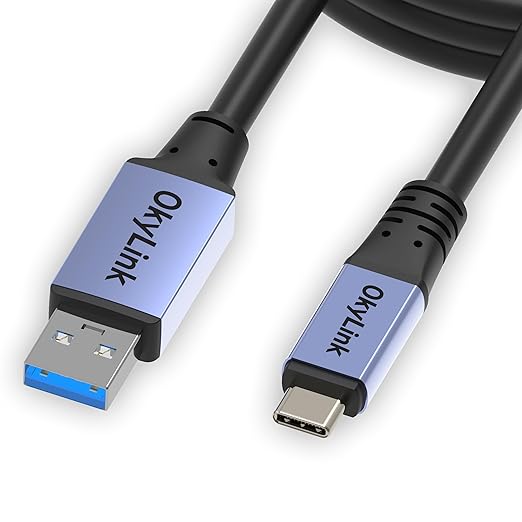 OkyLink USB 3.0/3.2 Gen1 A to C Cable, 5ft/1.5M, Black/Gray, 5Gbps Data Transfer, 60W Fast Charging, Compatible with PC, Laptops, Portable Hard Drive, Phones, Hubs, VR Headsets