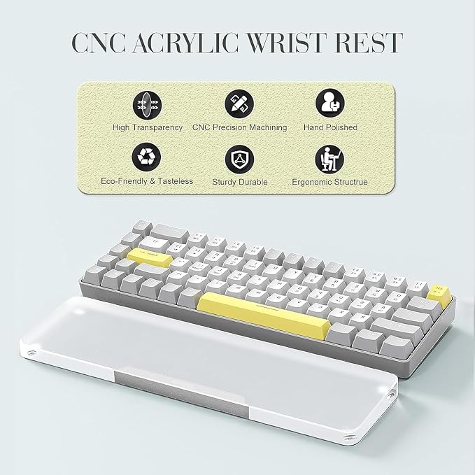SELORSS Acrylic Keyboard Wrist Rest -80% TKL Mechanical Keyboard- CNC Aluminum Alloy Customized Logo Desk Wrist Support for Computer Keyboard,Anti-Slip Base,Wrist Pad for Office & Home,Silver