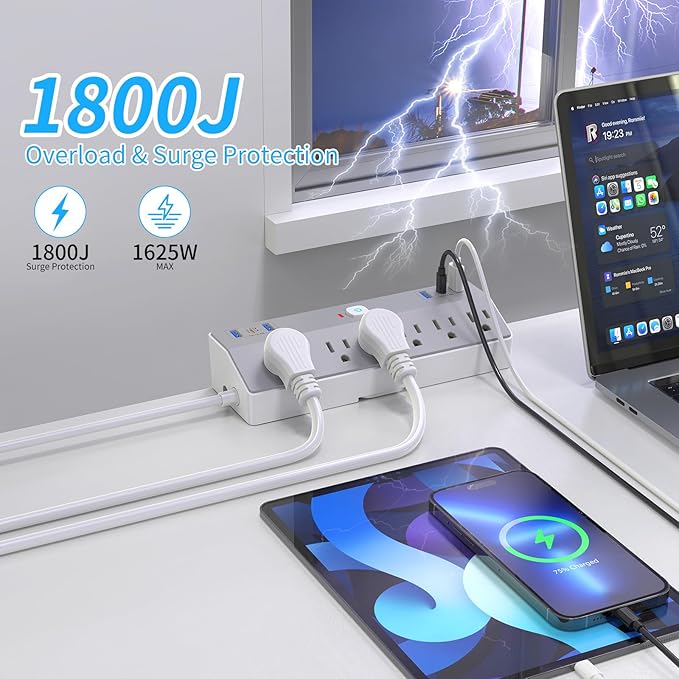 Desk Clamp Power Strip with 40W Fast Charging USB-C, JXGUCAT 10Ft Desk Mount Surge Protector with 6 Outlets 6 USB Ports, Flat Plug Extension Cord Home Office Essentials, Fit 2.48" Tabletop Edge