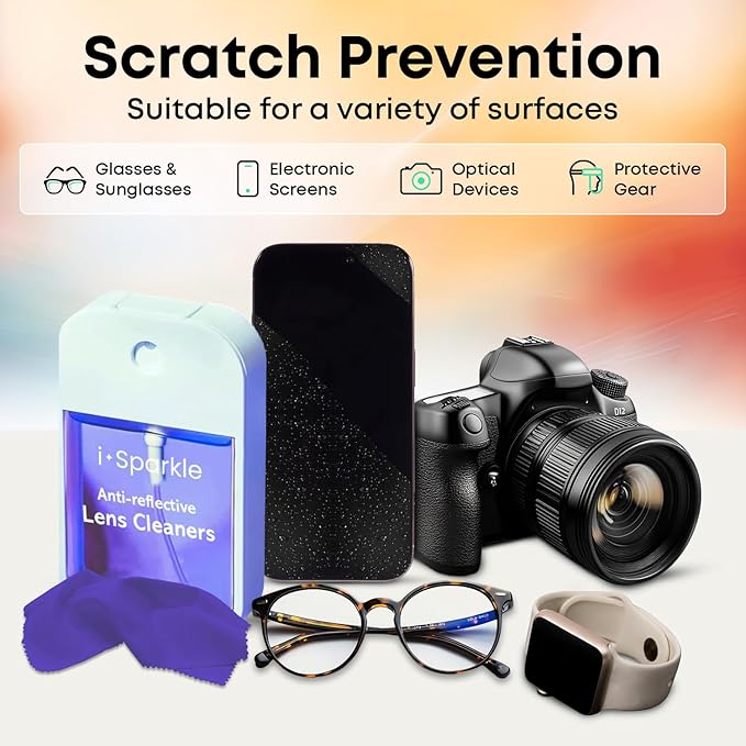 I-Sparkle Anti-Reflective Lens Cleaner Spray kit | (2x) 1.35oz Glasses Cleaner Spray + (2x) Microfiber Cloth for Eyeglasses, Sunglasses, Lenses, Screens and Camera Cleaning Kit (4 Piece Set)