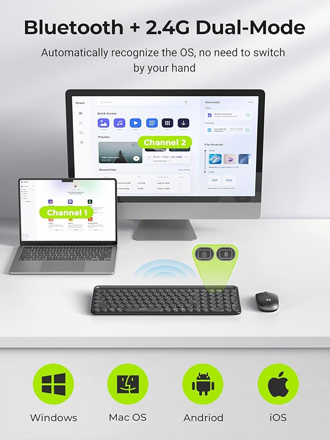 seenda Bluetooth Keyboard and Mouse for iPad, CTU-301 Wireless Multi-Device Connection Bluetooth+2.4G Keyboard Mouse Combo with Tablet Holder for iPad/MacBook/Windows, iOS/Andriod/Phone, Black