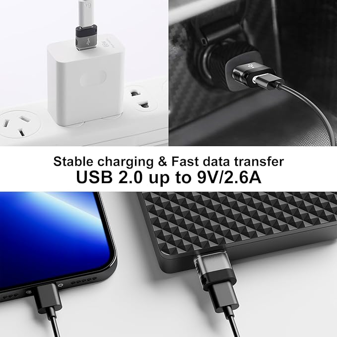 USB C Female to USB Male Adapter 6 Pack,USB to USBC Adapter,A to C Charger Converter,USB OTG Adaptor for iPhone 16 15 14,MacBook,Laptop,PC,Tablet,Phones(Grey)
