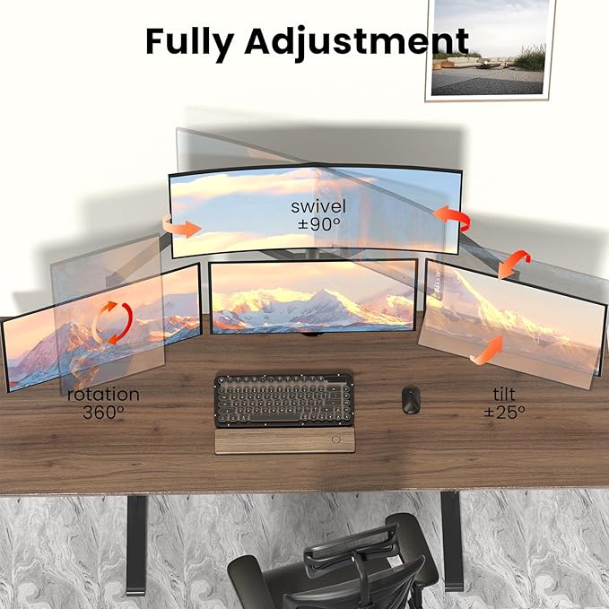 Quad Monitor Mount for 17-32 Inches - Fully Adjustable Heavy Duty 4 Monitor Arm Desk Mount, Max Load 22lbs per Screen, Clamp/Grommet, VESA 75/100 mm, Black