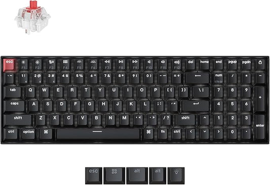 Keychron K4 96% Layout QMK Wireless and Wired Options Mechanical Keyboard, White Backlight Red Switch, Hot-swappable, Paired with Shine-Through Double-Shot PBT Keycaps for Mac Windows - Version 3