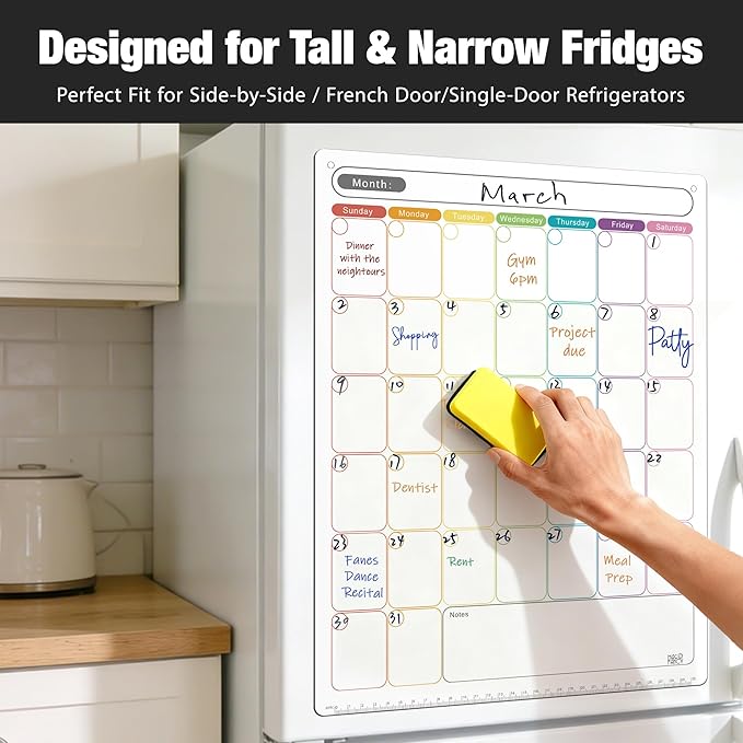 Mag-Fancy Magnetic Dry Erase Calendar - Vertical Calendar for Refrigerator - Monthly Fridge Calendar Whiteboard with Extra-Thick Magnet Included Fine Point Marker & Eraser & Home Organizer