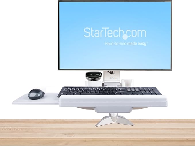 StarTech.com Sit-Stand Monitor Arm with Keyboard Tray - Adjustable Desk Mount Sit-Stand Workstation Arm for Single 27" VESA Display - Ergonomic Articulating Standing Desk Converter, TAA