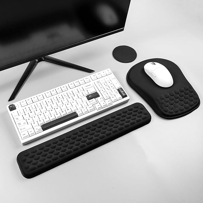Black Wrist Rest for Keyboard and Mouse - Memory Foam Ergonomic Mouse Pad, Comfortable Arm Rest with Non-Slip Base for 60% 65% 75% Keyboard/Latop/Office/Home