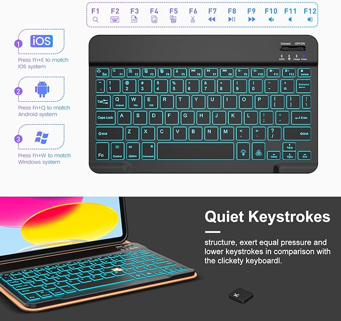 VIKESI Keyboard Case for iPad (A16,2025) 11th Generation/iPad 10th Generation Case (10.9" 2022),Premium Leather Smart Cover,Built-in Breathing Light,Function Row,Pencil Holder,Card Slots - Black