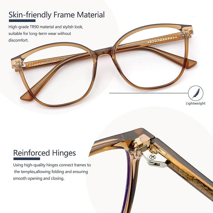 Women's Blue Light Blocking Glasses, TR90 Frame Computer Gaming Glasses Anti Eyestrain & UV Glare RF6208