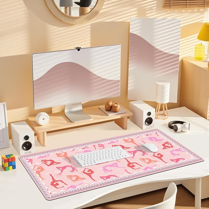 Desk Pad for Keyboard and Mouse, Large Mouse Pad for Desk, Non-Slip Keyboard Mat, Computer Mats for Desk, Desk Pad with Stitched Edges for Office, Gaming I Gift for Yoga Dancing Girl