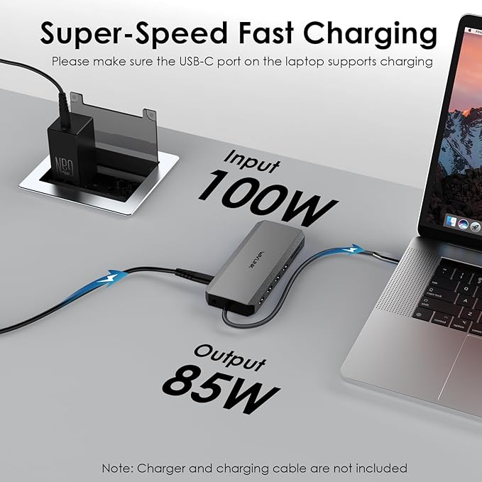 WAVLINK USB C Docking Station 3 Monitor, USB-C Hub Laptop Triple Display with Dual HDMI,DisplayPort, 100W PD Charging, Ethernet, 5 USB, SD/TF Read, Audio for Dell HP Lenovo Surface, Grey