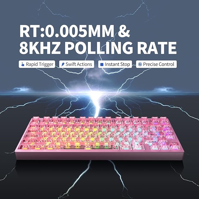 MG75PRO 81 Keys Wired Magnetic Switch Mechanical Keyboard, Hall Effect, 8KHZ/ARGB/CNC Aluminum, Gasket Structure Gaming Keyboard(Pink)