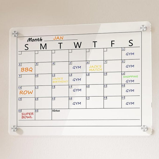Acrylic Calendar Whiteboard for Wall, 15"x11" Small Clear Monthly Planner Dry Erase White Board for List, Kitchen, Planning, Memo