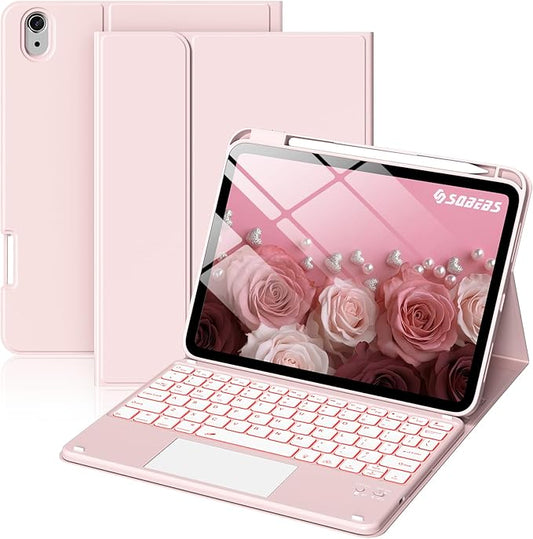 for iPad A16 11th 10th Case with Keyboard: Backlit Keyboard Case with Trackpad & Pencil Holder, Magnetic Detachable for Students Daily Learning & Note-Taking, Pink