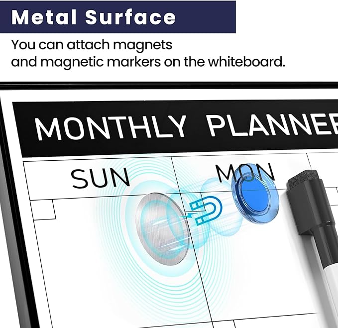 Dry Erase Calendar Cork Board Combo, 18 x 24 Inches Monthly Calendar Whiteboard for Wall, Magnetic White Board with Aluminium Alloy Frame, Hanging Dry Erase Board for Planner Office Kitchen Home Memo