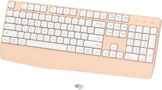Wireless Bluetooth Keyboard, Ergonomic Wireless Keyboard with Wrist Rest, 2.4GHz & Bluetooth Dual-Mode Compatibility for PC, Laptop, Windows, Mac, and More (White Milk Tea)