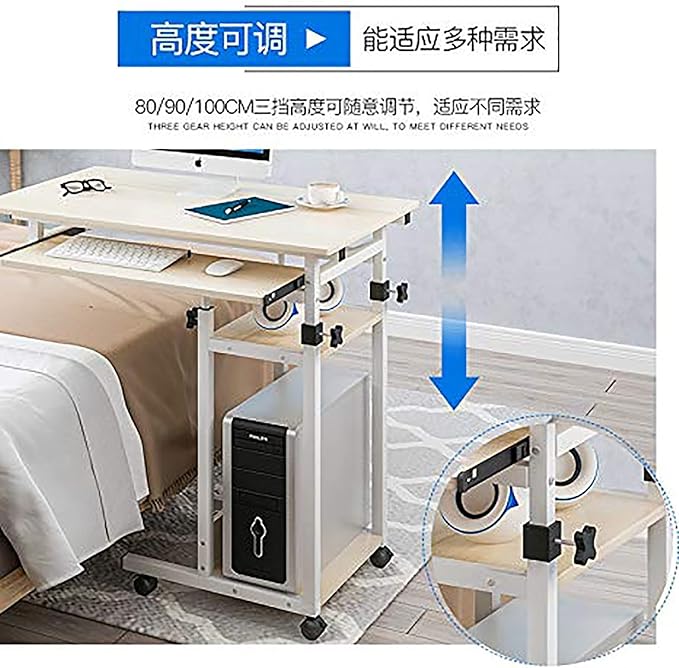 BBNB Laptop Desk, Standing Height Adjustable Computer Desk with Mobile Phone Tablet PC Slot Movable with Wheels, Portable Side Table for Bed Sofa (Color : A)