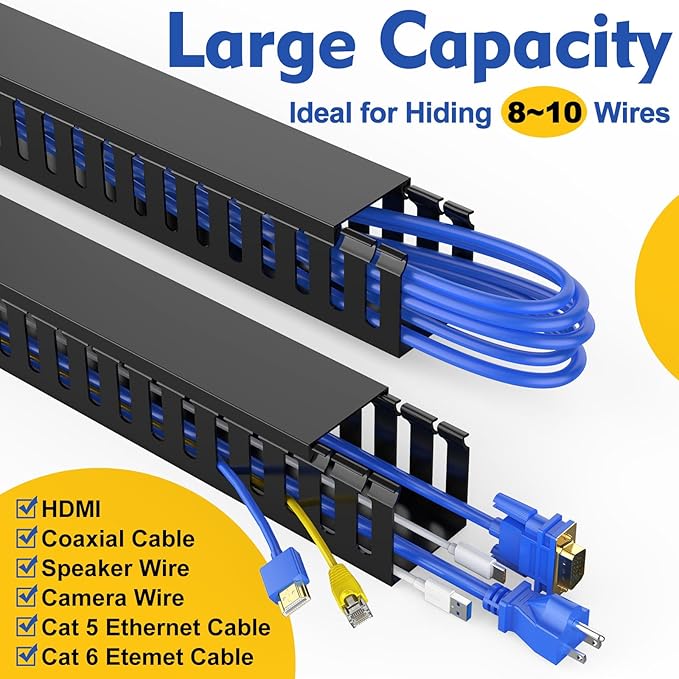 Open Slot Wiring Raceway Cable Duct, 30.8in Cable Management Channel Cord,Desk Wire Channel, Under Desk Cable Management to Hide Cables, Wires for Computers (Black, 1.97" Hx1.97 W, 15.4''L(2 Pc))
