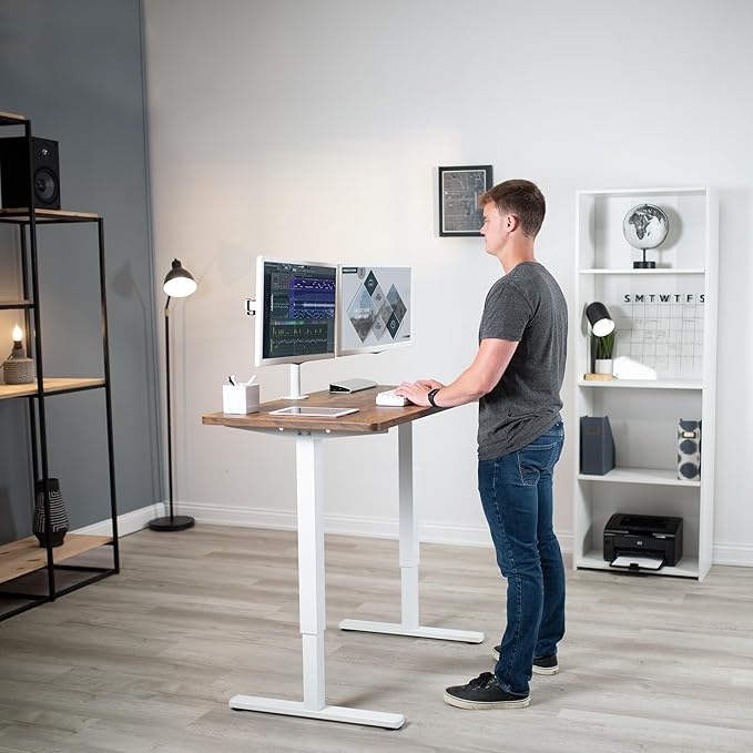 VIVO Compact Hand Crank Stand Up Desk Frame for 37 to 77 inch Table Tops, Ergonomic Standing Height Adjustable Base with Foldable Handle, White, DESK-M051MW