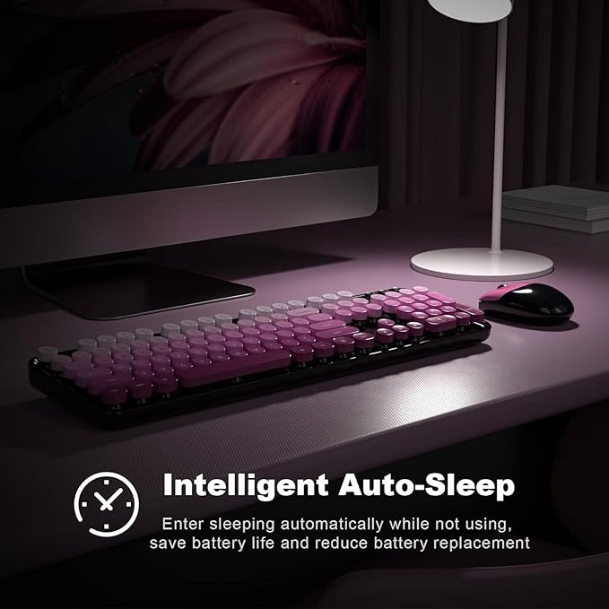 MOFII Wireless Computer Keyboard and Mouse Combo, Typewriter Full Size Keyboard with Number Pad and 2 in 1 USB Connected Mouse for PC Laptop Desktop Windows 7 8 11, Black & Pink