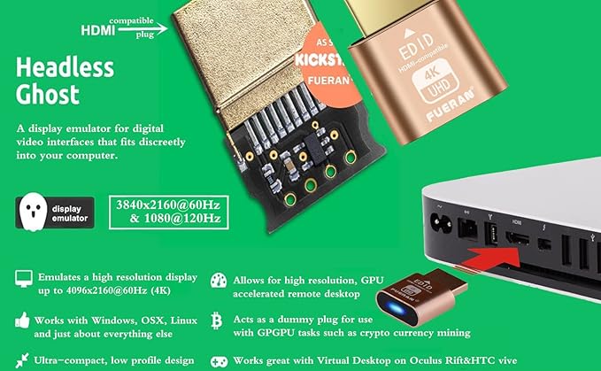 4K HDMI Dummy Plug, Virtual Monitor Emulator, Headless Display Adapter, EDID Emulator, Supports 4096x2160@60Hz, 3840x2160@60Hz, 2560x1440@60Hz for Windows, Mac, Linux – Plug & Play (6 Pack)
