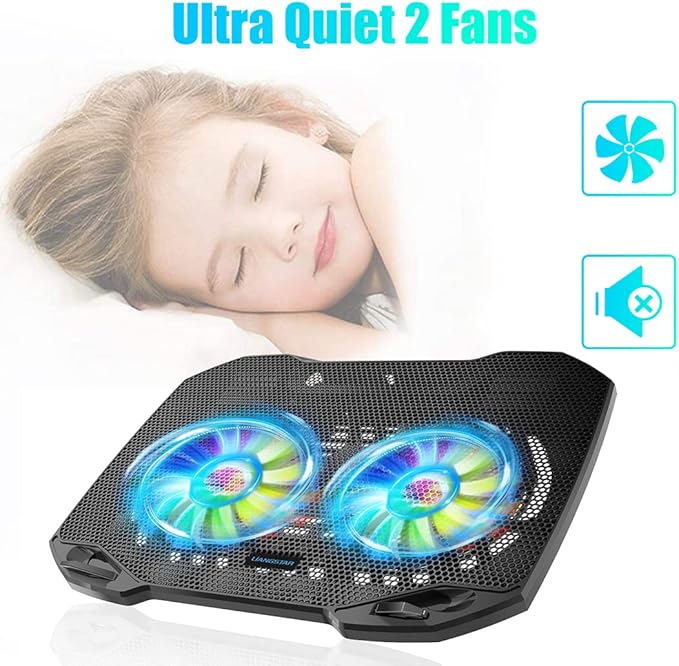 LIANGSTAR Laptop Cooling Pad, Gaming Laptop Cooler with 2 Quiet Big Fans, RGB 7 Color Light Change, Portable USB Laptop Stand 11 to 15.6 Inch, Slim and Easy Carry Working Study Outdoor Travel