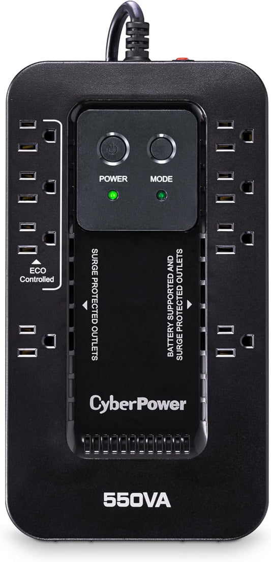 CyberPower EC550G Ecologic UPS Battery Backup and Surge Protector, 550VA/330W, 8 Outlets, ECO Mode, Compact, UL Certified