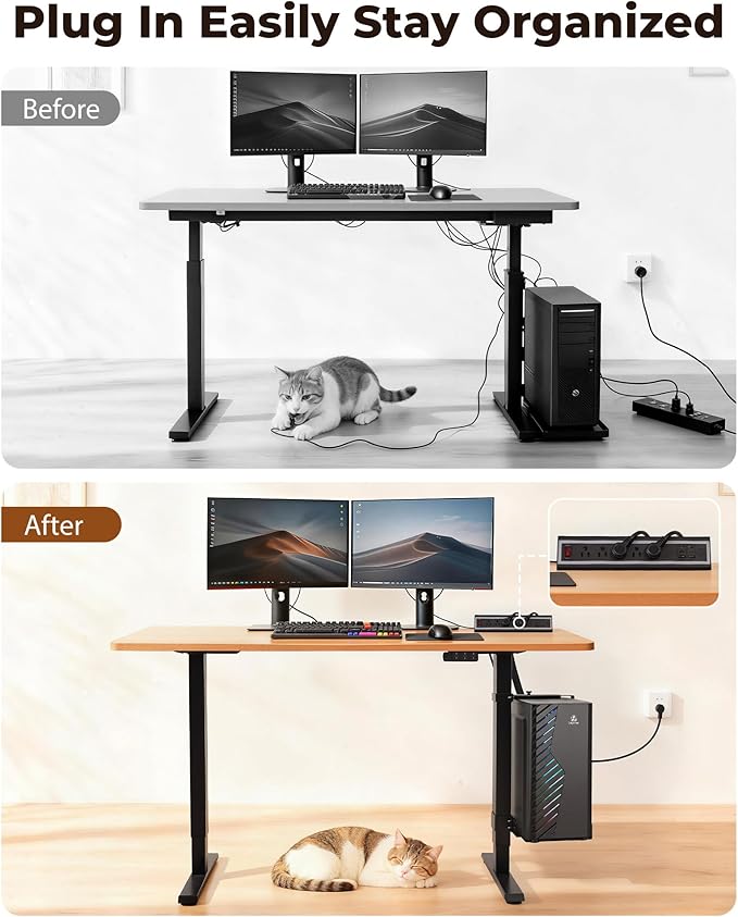 TOPSKY Dual Motor Electric Standing Desk Frame, Height Adjustable Sit Stand Base for Home Office, Fits Table Tops up to 70.8 x 31.5 Inch, 225 lb Capacity (Black, with CPU Stand)