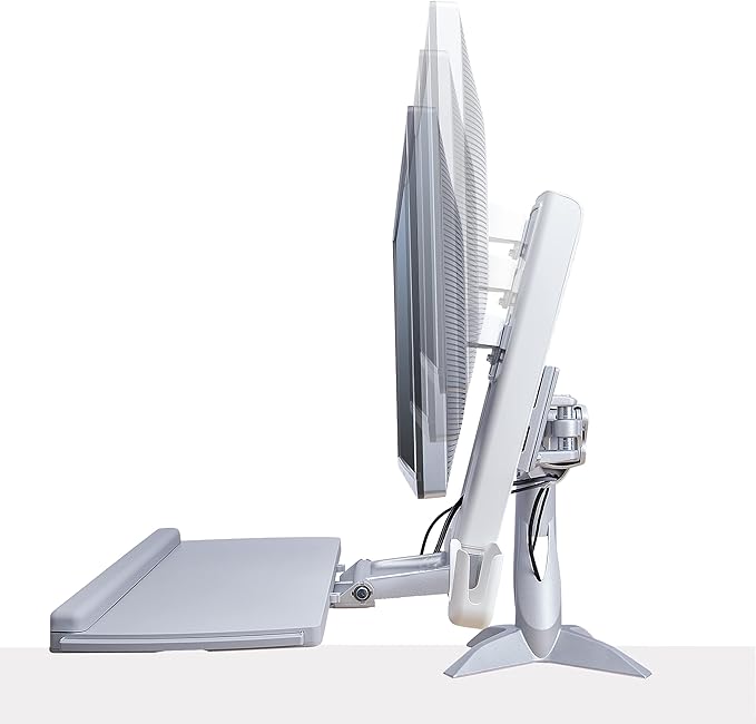 StarTech.com Sit-Stand Monitor Arm with Keyboard Tray - Adjustable Desk Mount Sit-Stand Workstation Arm for Single 27" VESA Display - Ergonomic Articulating Standing Desk Converter, TAA