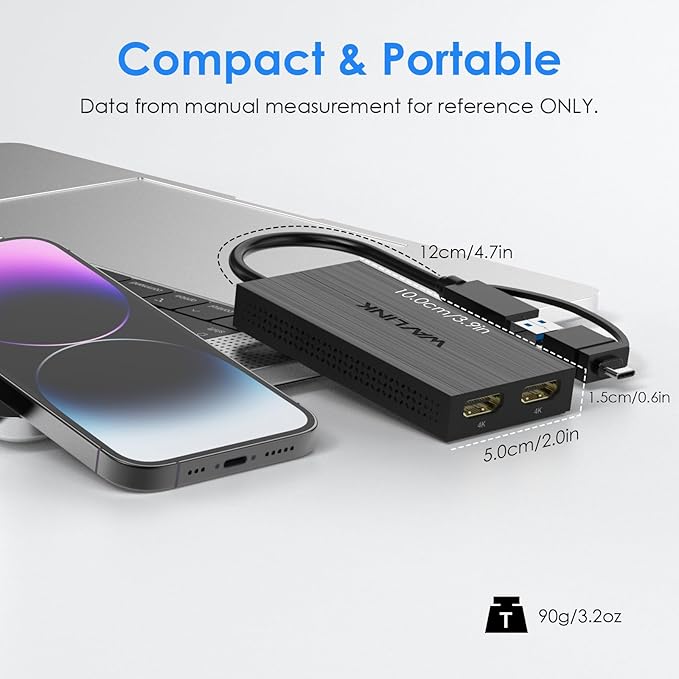 WAVLINK USB 3.0 & USB C to Dual HDMI Adapter 4K@60Hz for 2 Monitors, DisplayLink USB C HDMI Adapter for Dual Monitor, for Mac M1/M2/M3, Windows, ChromeOS, Ubuntu, Android