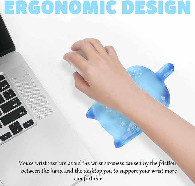 Gel Wrist Rest for Keyboard and Mouse Transparent Blue Cat Elbow Pad Cushion Ergonomic Cute Clear Cool Mouse Wrist Pad Silicone Non-Slip Support for Computer Gaming Home Office Girl Hand Pillow
