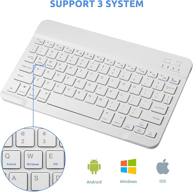 Amazon Fire HD 10/11/8 Wireless Keyboard,Universal Slim Portable Bluetooth Keyboard Compatible with Amazon Fire HD 10/11/8 with Built in Rechargeable Battery (10 Inch White)