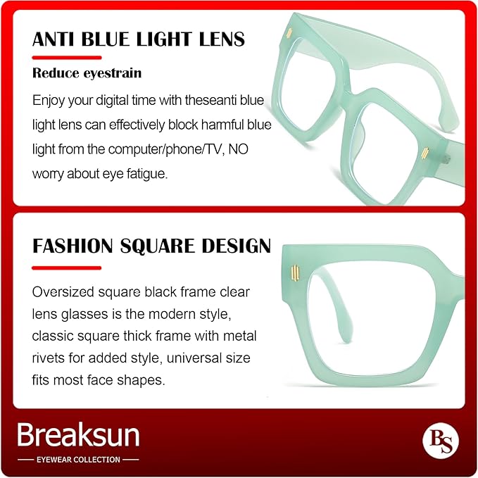 Fashion Oversized Blue Light Blocking Glasses for Women Men Trendy Big Square Frame Computer Eyeglasses