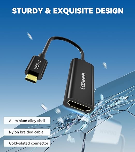 QGeeM USB C to HDMI Adapter 4K@60Hz,Type-C Thunderbolt 3/4 to HDMI Adapter Converter,Compatible for MacBook Pro,iPhone17 Max Plus,iPad Air,XPS,Galaxy S24Ultra,iMac Mini Etc.