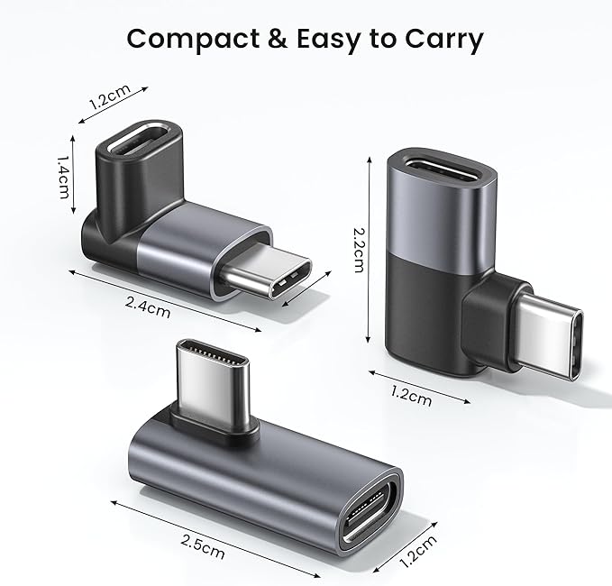 RUXELY USB C 90 Degree Adapter 3Pack,PD 100W 40Gbps Right Angle Extender,Type C Male to Female Connector,Thunderbolt 4 3 Extension Converter for iPhone 17e,MacBook Pro,Steam Deck,Switch,Laptop