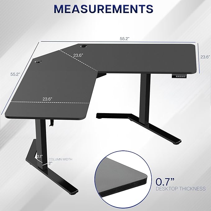 VIVO Electric Corner L-Shaped 55 x 55 in Standing Desk, Memory Height Adjustment, Black Top Black Frame, DESK-E1L110B