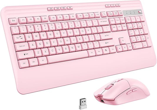 Wireless Keyboard and Mouse Set with Quiet Keys, 2.4G Full Size Ergonomic Keyboard with Wrist Rest, Protective Covers, Soft Touch Silent Design for Windows, Computer, PC and Laptop