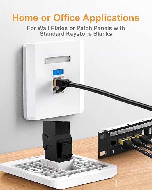 40 Pack CAT6A RJ45 Keystone Couplers, Ethernet Keystone Jack Female to Female RJ45 Couplers UTP for Cat6a/Cat6/Cat5e/Cat5 Network Cable Black