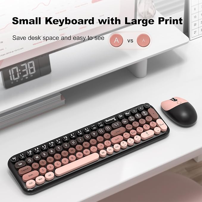 Wireless Keyboard Mouse Combo, Portable Retro Keyboard with Compact Size, 2 in 1 USB Connected Mouse for Windows PC, Laptop, Computer, Desktop, Home and Office Use