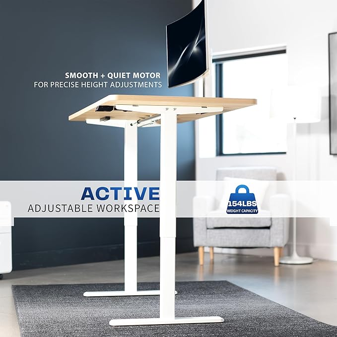 VIVO Electric 60 x 30 inch Stand Up Desk, Height Adjustable, Light Wood Top White Frame, Home and Office Furniture Sets, DESK-KIT-0W6C