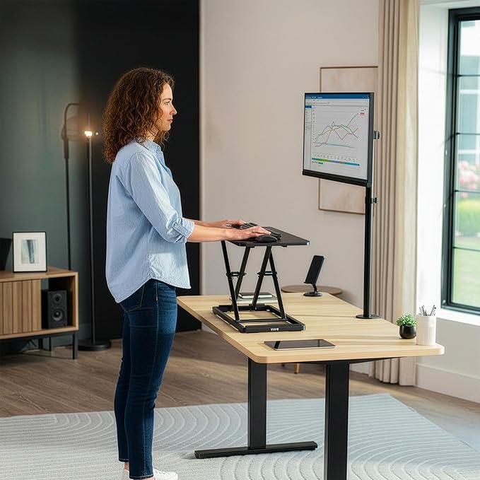 VIVO Single Top 24 inch Scissors Lift Keyboard and Mouse Riser, Height Adjustable Laptop Desk, For Ergonomic Sit Stand Workstations, Black, DESK-V024A