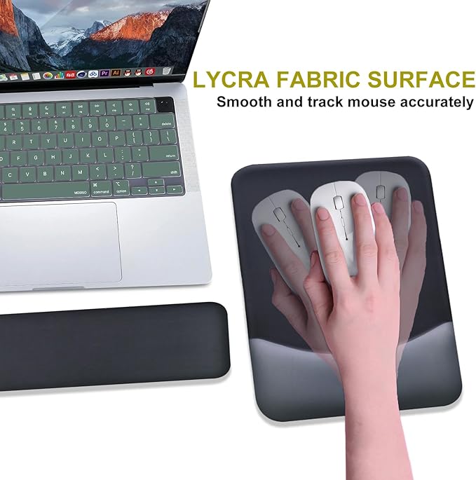 Gel Mouse Pad with Wrist Rest, Ergonomic Keyboard Wrist Rest and Wrist Rest for Computer Keyboard, Typing Pain Relief, Non-Slip Base Rectangular Memory Foam Mousepad for Gaming, Office, Onyx Black